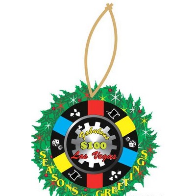 Las Vegas $100 Poker Chip Wreath Ornament w/ Clear Mirror Back (10 Square Inch)
