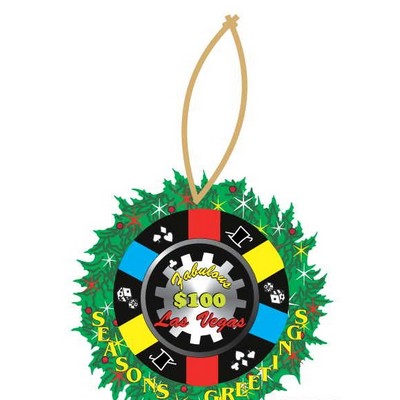 Las Vegas $100 Poker Chip Wreath Ornament w/ Clear Mirror Back (3 Square Inch)