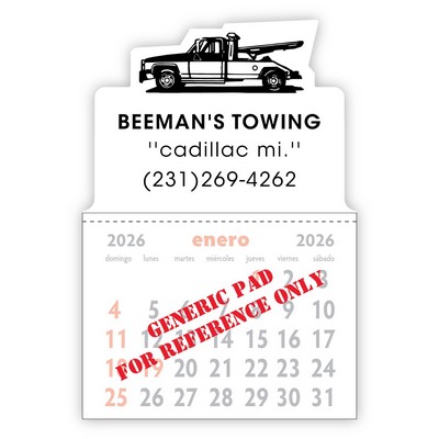 Designer Shaped Kwik-Stik Smooth Vinyl Calendar w/ Tow Truck Top