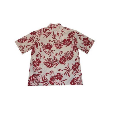 Red Hawaiian Shirt (S - 3XL in-stock) - 100% Cotton Poplin Tropical Print w/ Coconut Buttons