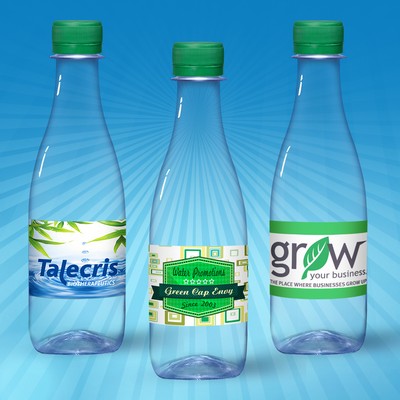 12 Oz. Water In Clear "Glastic" Bottle w/Full Color Label & Green Cap
