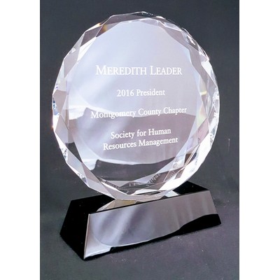 7" Round Crystal Facet Award on Black Crystal Base