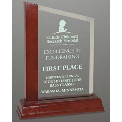 9" Premier Slant Top Glass Award w/Mahogany Base