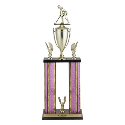 24" Pink Moonbeam Double Column Trophy w/Cup, Eagle Trim & Takes Figure