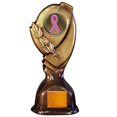 Stock Classic 10" Trophy with 2" Pink Ribbon Coin and Engraving Plate