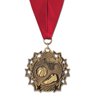 Basketball TS Medal w/Grosgrain Neck Ribbon (2¼")