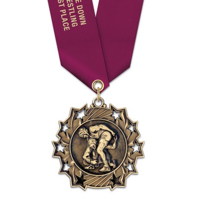 Wrestling TS Medal w/Satin Neck Ribbon (2½")