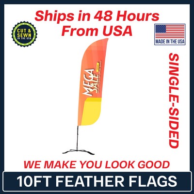 10' Feather Flag - Single Sided w/Black X Base - Made in the USA