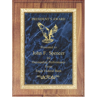 Solid American Walnut Plaque w/ Blue Plate & Round Corners, 9 x 12"