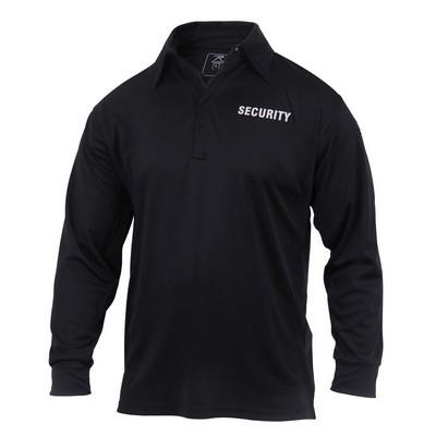 Black Long Sleeve Moisture Wicking "Security" Golf Polo Shirt - 2XL