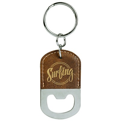 Rustic/Gold Leatherette Bottle Opener Keychain (2.5" x 1.5")