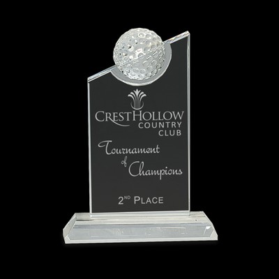 Clear Crystal Award w/Inset Crystal Golf Ball on Clear Base (7¼")