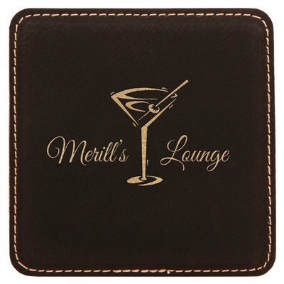4" Square Black/Gold Laserable Leatherette Coaster