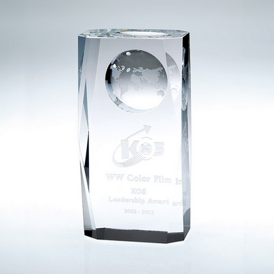 Beveled Globe Column Award with Pre-Etched Concave Globe, 5-1/2"H