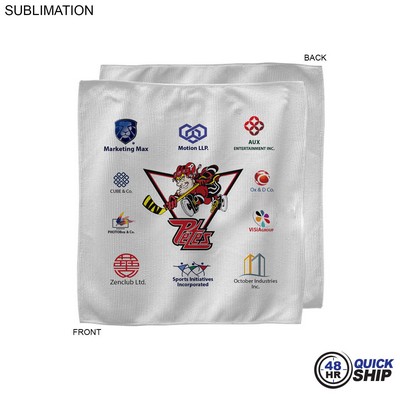 48 Hr Quick Ship - White Microfiber Dri-Lite Terry Sponsorship Rally Towel, 12x12, Sublimated