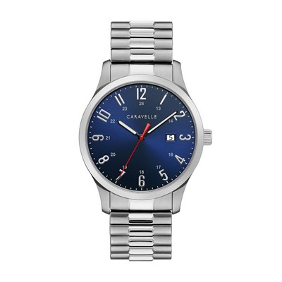 Caravelle Men's Quartz Stainless Steel Dress Watch Blue Dial with Expansion Bracelet