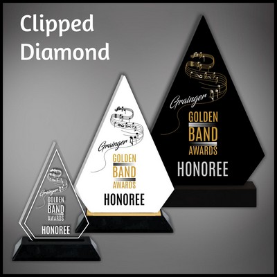 9" Clipped Diamond Clear Budget Line Acrylic Award in a Black Base