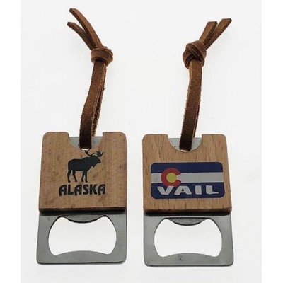 Fancy Wood Bottle Opener w/Cord