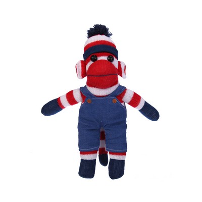Patriotic Sock Monkey in Denim Overall