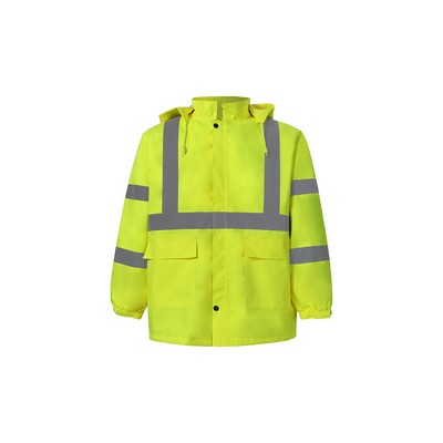 High Visibility Rain Jacket, Class 3, Lime, 300 Denier