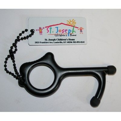 MySafeKey No Touch Door Opener keychain tool w/ personalized aluminum tag & 4" beaded ball chain