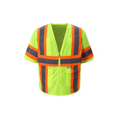 High Visibility Contrast Vest, Class 3, Lime, Zipper Closure