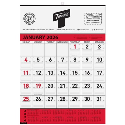 Red Contractor Calendar w/1 Color Imprint (18"x 25")