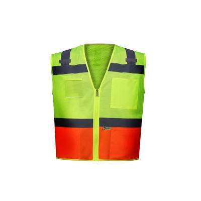 High Visibility Two-Tone Vest, Class 2, Orange, Mesh Upper/Solid Lower