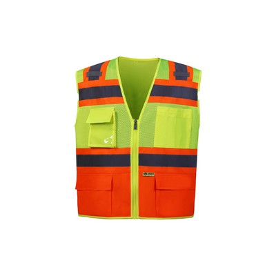 High Visibility Contrast Two-Tone Vest, Class 2, Orange, Mesh Upper/Solid Lower