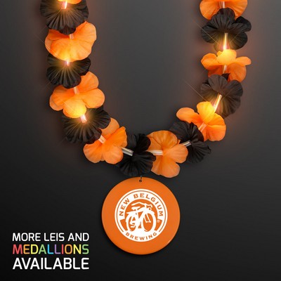 Light Up Halloween Flower Leis with Orange Medallion - PRINTED