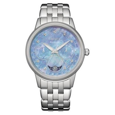 Citizen® Ladies' Calendrier Eco-Drive® Stainless Steel Watch w/Blue MOP Dial