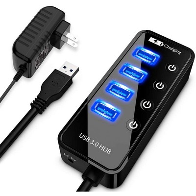powered 4-Port USB 3.0 Hub with 4 USB 3.0 Data Ports and 1 USB Smart Charging Port, USB Splitter