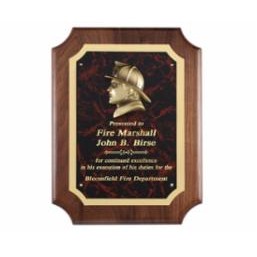 Walnut & Red Marble Plaque w/Fireman Insignia