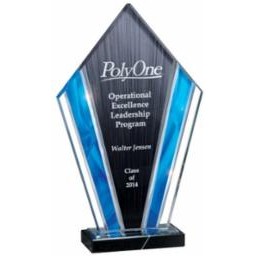 Large Blue Acrylic Deco Tower Award w/Marble Base