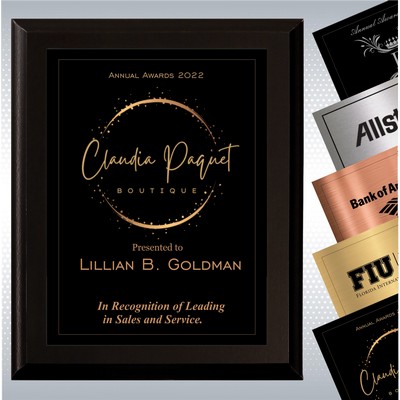 Black Matte Finish Wood Plaque w/ Choice of Single Engraved Plate (6" x 8")