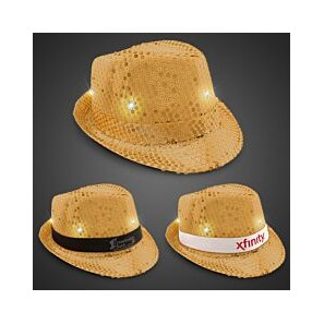 Sequin LED Fedora Hat w/Silk Screened Black Band