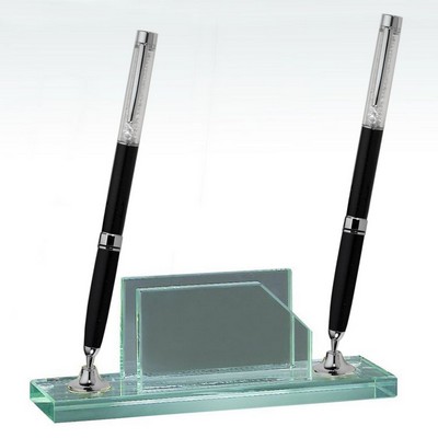 2 Black Pen Set w/ Business Card Holder