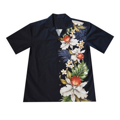 Hawaiian Vertical Print Shirt (S - 3XL) - 100% Cotton Poplin Tropical Flowers w/ Coconut Buttons