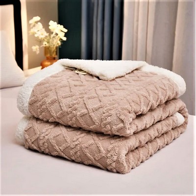 50" x 60" Luxury Fuzzy Jacquard Knit Sherpa Throw Blanket Beige Alesia C.
