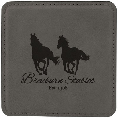 4" x 4" Square Gray Leatherette Coaster