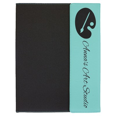 9 1/2"x12" Teal Leatherette / Black Canvas Portfolio with Notepad