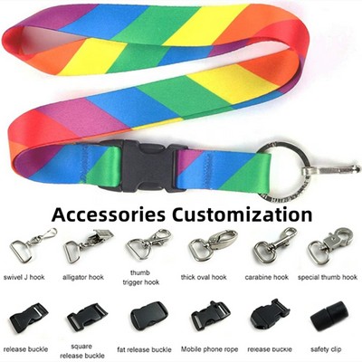 Rhombic Rainbow Full Color Lanyard With Metal Keyring And J-Hook