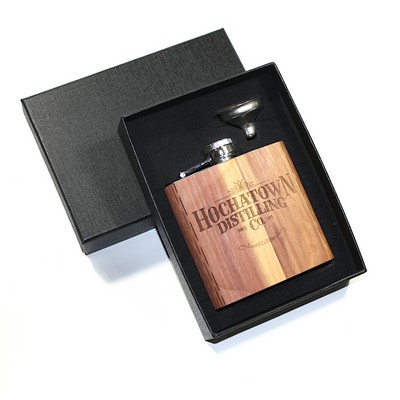 6 Oz. Wooden Hip Flask & Gift Box with Stainless Steel Funnel (RAPID)