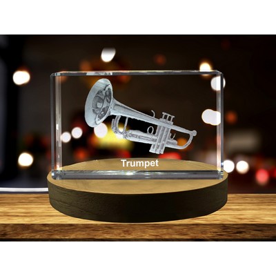 Trumpet 3D Engraved Crystal Award - Illuminated Decor