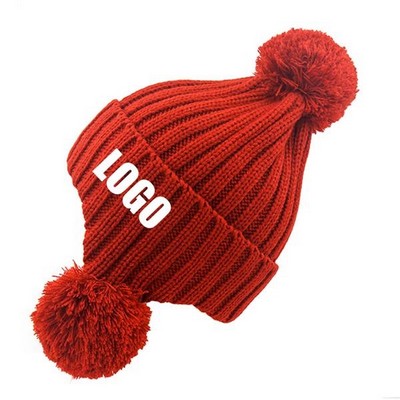 Custom Cute Beanie Hats Winter Knitted Caps With Ear Flaps