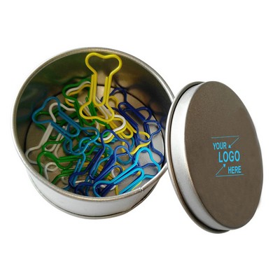 Dog Bone Shaped Paper Clips w/Tin Container