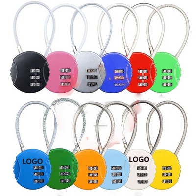 5 1/3" Round Zinc Alloy Cable Combination Password Padlock w/Steel Wire