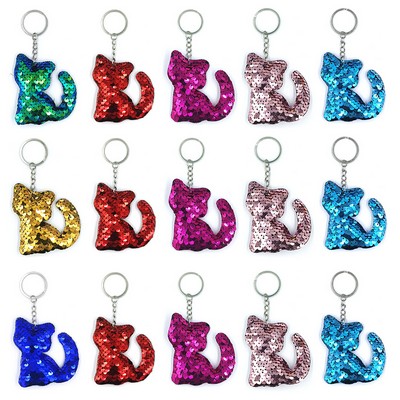 Cat Shaped Reversible Sequins Keychain
