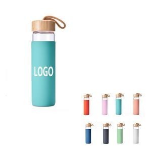 24Oz Glass Water Bottle With Bamboo Lid And Silicone Sleeve