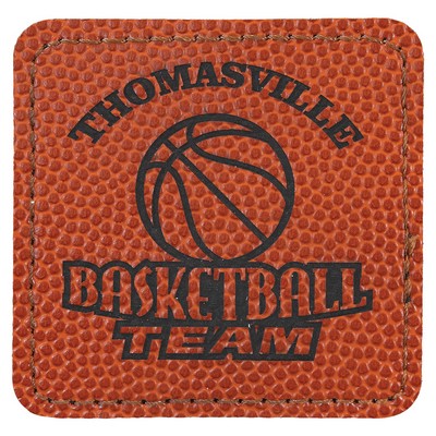 Square Engraved Basketball Patch with Adhesive, Faux Leather, 2 1/2" x 2 1/2"